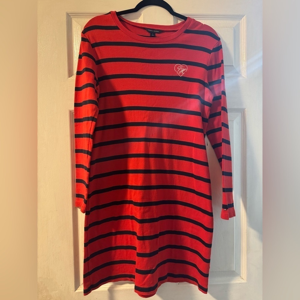 Tommy Hilfigure Women’s Long Sleeve Shirt Striped M 100% Cotton L/S Rib Dress